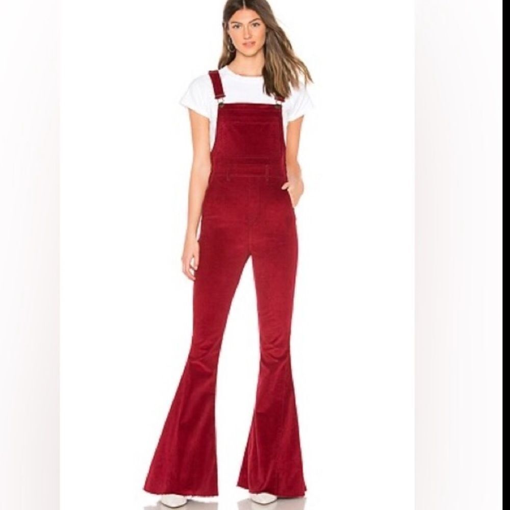 Show Me Your Mumu Berkeley Bell Corduroy Overalls In Crimson Size Medium Short